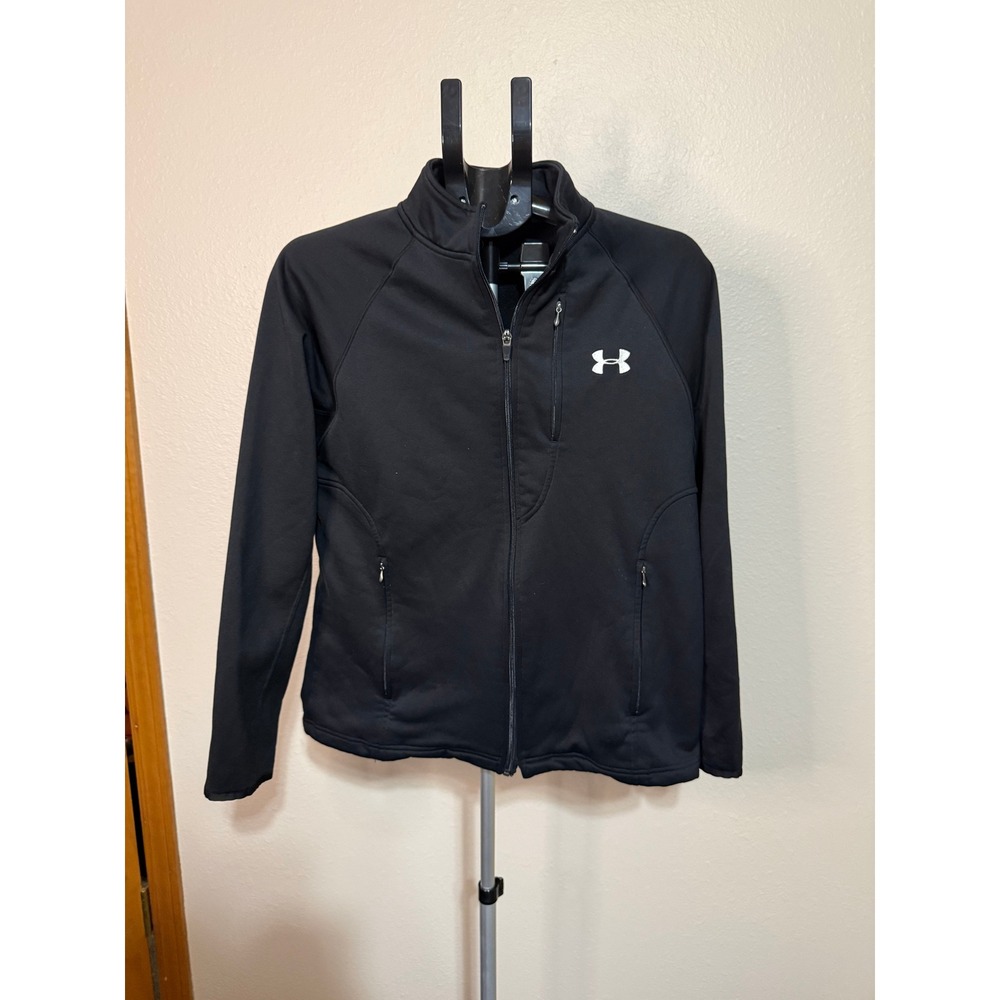 Under Armour Womens Black Full Zip Fleece Lined Track Jacket Mock Neck Small